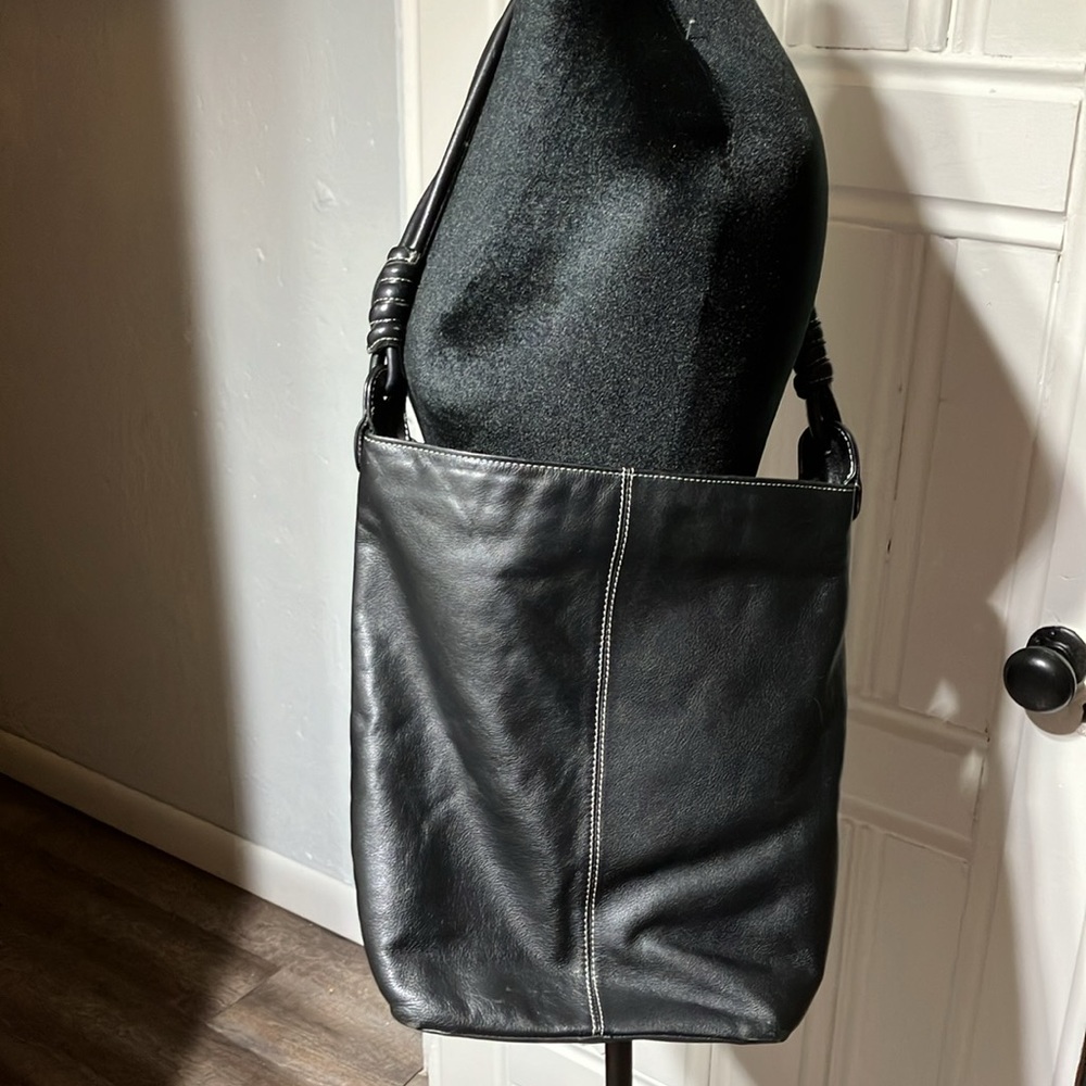 Vintage Nino Bossi Genuine Leather Hobo Shoulder Bag Black